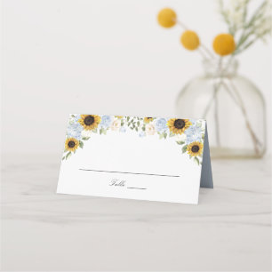 Sunflowers Dusty Blue Flowers Wedding Place Card