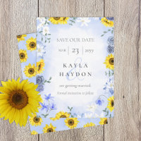 Sunflowers, Dusty Blue Roses Wedding Save the Date