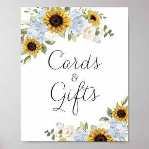 Sunflowers Dusty Blue Wedding Cards Gift Sign