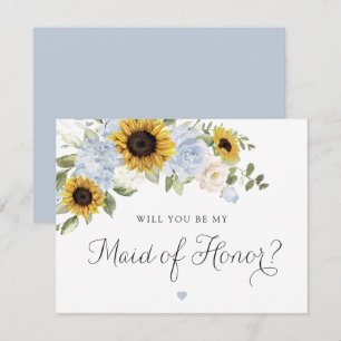 Sunflowers Dusty Blue Wedding Maid of Honour Card