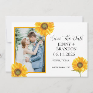 Sunflowers Elegant Modern Yellow Floral Photo Save The Date