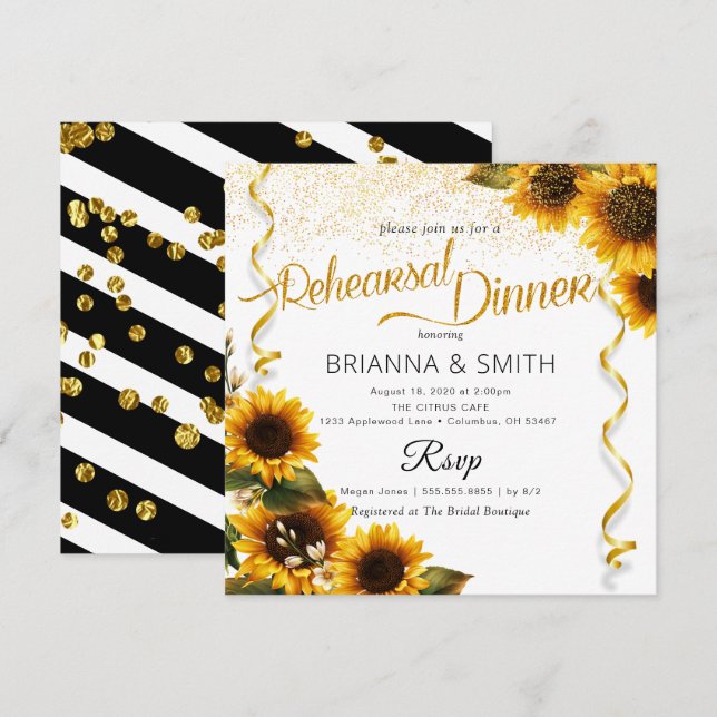 Sunflowers Elegant Rehearsal Dinner Invitation (Front/Back)