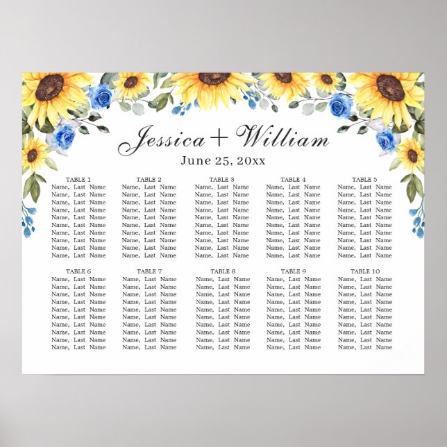 Sunflowers Eucalyptus 10 Tables SEATING CHART (Front)