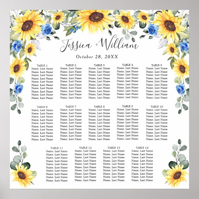 Sunflowers Eucalyptus 14 Tables SEATING CHART (Front)