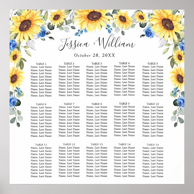 Sunflowers Eucalyptus 15 Tables SEATING CHART (Front)