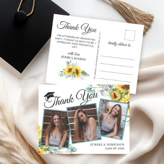 Sunflowers Eucalyptus 3 PHOTO Graduation Thank You Postcard