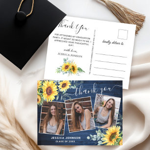 Sunflowers Eucalyptus 3 PHOTO Graduation Thank You Postcard