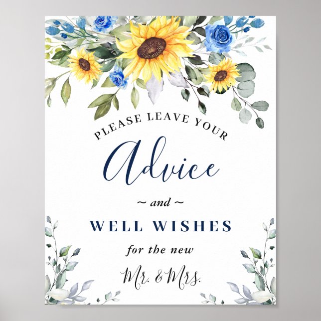Sunflowers Eucalyptus Advice & Wishes Wedding Sign (Front)