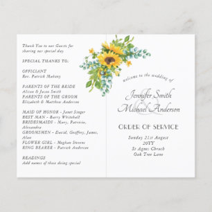 Sunflowers Eucalyptus Floral Leaf Wedding Programs
