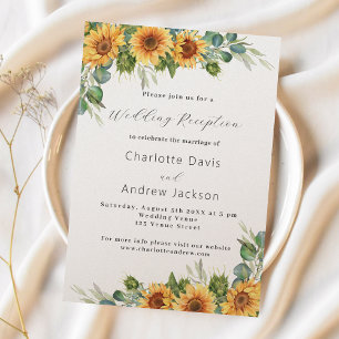 Sunflowers eucalyptus floral wedding reception invitation