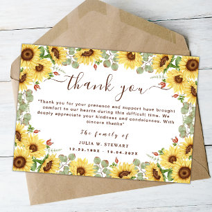 Sunflowers Eucalyptus Funeral Thank You Note Card