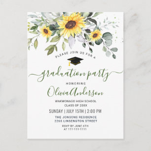 Sunflowers Eucalyptus Graduation Party Invitation  Postcard