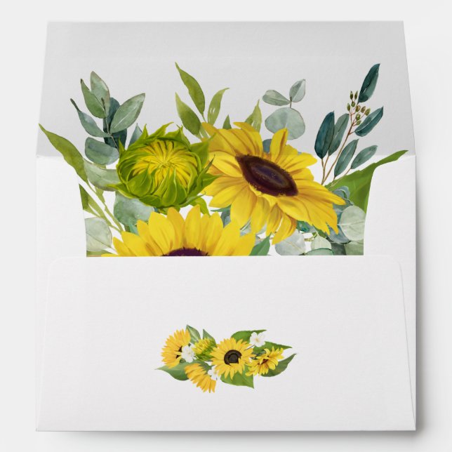 Sunflowers & Eucalyptus Greenery Wedding Envelope (Back (Bottom))