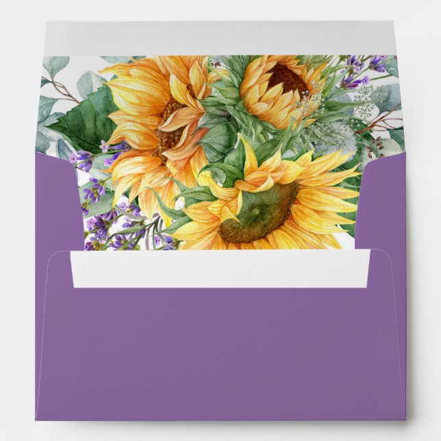 Sunflowers Eucalyptus Lavender Purple Watercolor Envelope (Back (Bottom))