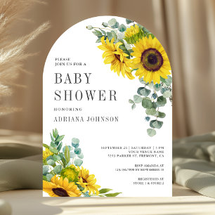 Sunflowers Eucalyptus Leaves Arch Baby Shower Invitation