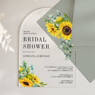 Sunflowers Eucalyptus Leaves Bridal Shower Acrylic Invitations