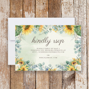Sunflowers Eucalyptus Leaves Wedding Kindly Reply  RSVP Card