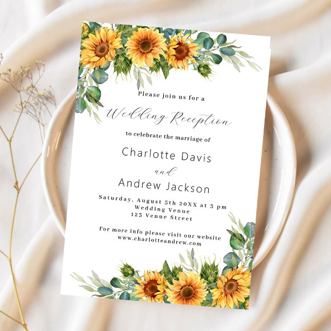 Sunflowers eucalyptus luxury wedding reception invitation (Creator Uploaded)