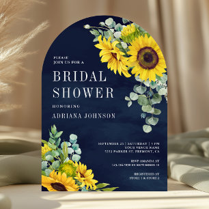 Sunflowers Eucalyptus Navy Blue Arch Bridal Shower Invitation