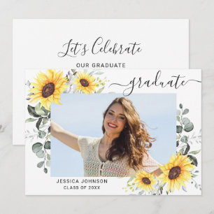 Sunflowers Eucalyptus PHOTO Graduation Party  Invi Invitation