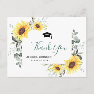 Sunflowers Eucalyptus PHOTO Graduation Thank You Announcement Postcard