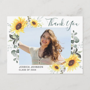 Sunflowers Eucalyptus PHOTO Graduation Thank You  Postcard