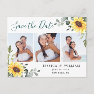 Sunflowers Eucalyptus PHOTO Wedding Save the Date Announcement Postcard