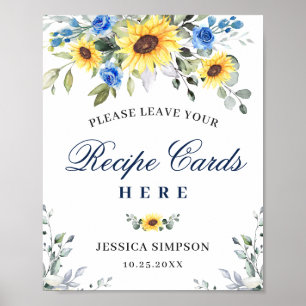 Sunflowers Eucalyptus Recipe Cards Bridal Shower Poster