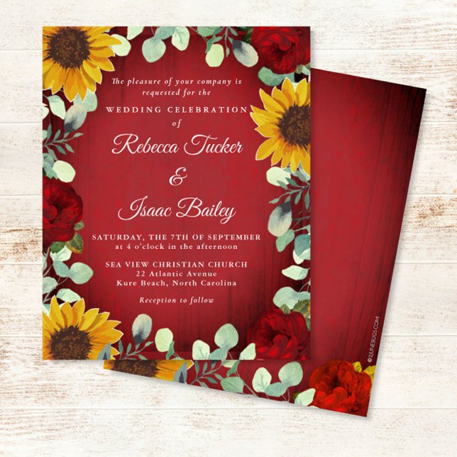 Sunflowers Eucalyptus Red Rose Wood Budget Wedding (Creator Uploaded)