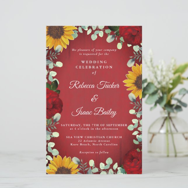 Sunflowers Eucalyptus Red Rose Wood Budget Wedding (Standing Front)