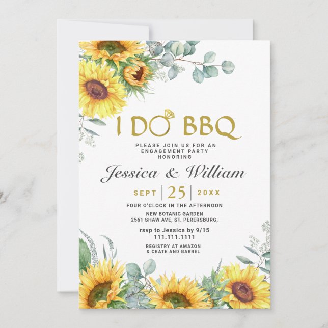 Sunflowers Eucalyptus Rustic Engagement Party Invitation (Front)