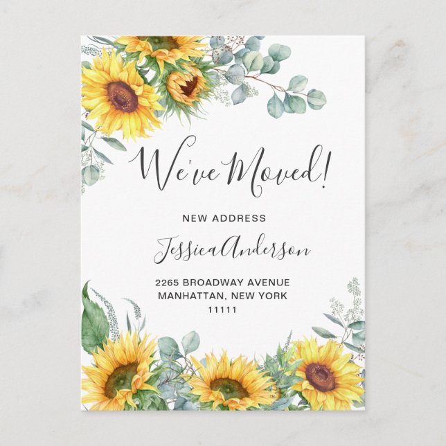 Sunflowers Eucalyptus Rustic Moving Announcement Postcard (Front)
