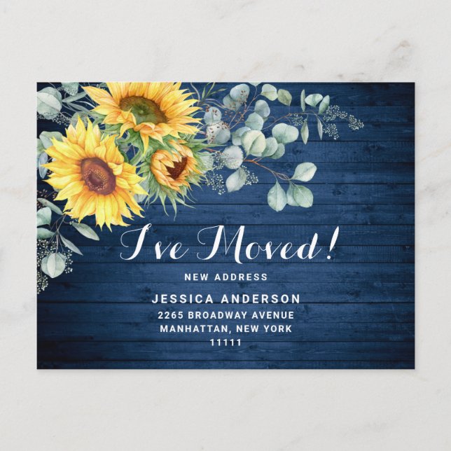 Sunflowers Eucalyptus Rustic Moving Announcement Postcard (Front)