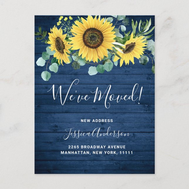 Sunflowers Eucalyptus Rustic Moving Announcement Postcard (Front)