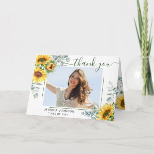Sunflowers Eucalyptus Rustic PHOTO Graduation Thank You Card