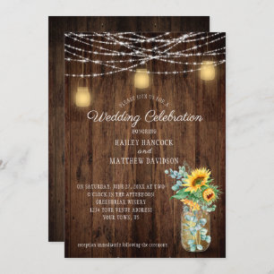 Sunflowers Eucalyptus String Lights Mason Jars Invitation