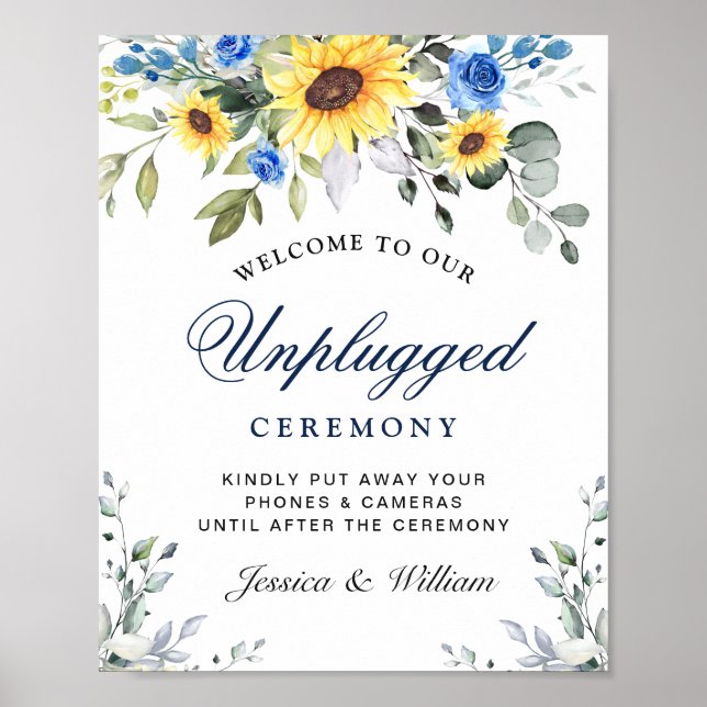 Sunflowers Eucalyptus Unplugged Wedding Ceremony Poster (Front)