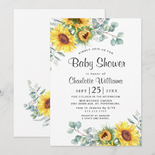 Sunflowers Eucalyptus Watercolor Baby Shower Invitation