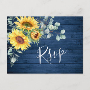 Sunflowers Eucalyptus Watercolor Boho Wedding RSVP Postcard