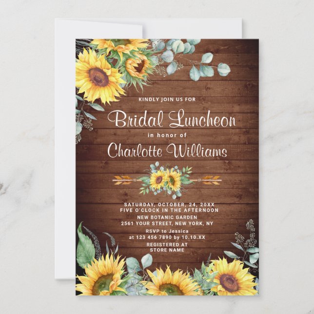 Sunflowers Eucalyptus Watercolor Bridal Luncheon Invitation (Front)
