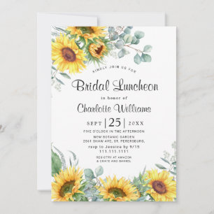 Sunflowers Eucalyptus Watercolor Bridal Luncheon Invitation