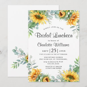 Sunflowers Eucalyptus Watercolor Bridal Luncheon Invitation