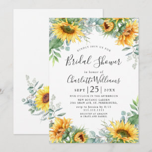 Sunflowers Eucalyptus Watercolor Bridal Shower Invitation