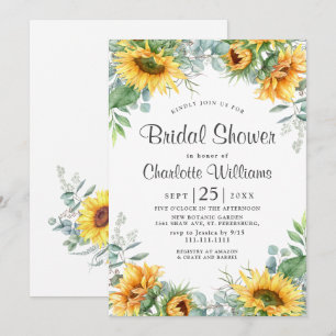 Sunflowers Eucalyptus Watercolor Bridal Shower Invitation