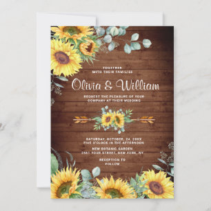 Sunflowers Eucalyptus Watercolor Rustic Wedding Invitation