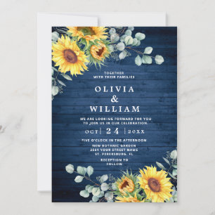 Sunflowers Eucalyptus Watercolor Rustic Wedding Invitation