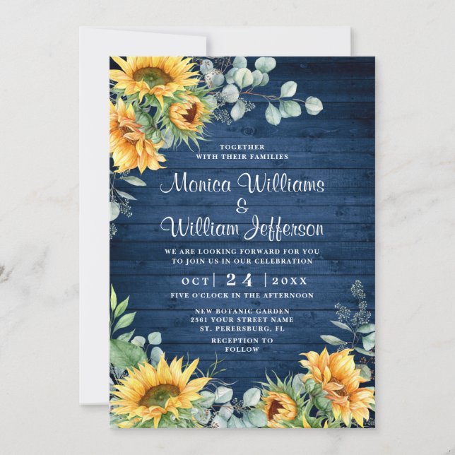 Sunflowers Eucalyptus Watercolor Rustic Wedding Invitation (Front)