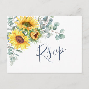 Sunflowers Eucalyptus Watercolor Wedding RSVP Postcard
