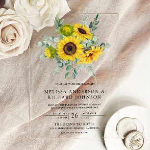Sunflowers Eucalyptus Wedding Acrylic Invitations