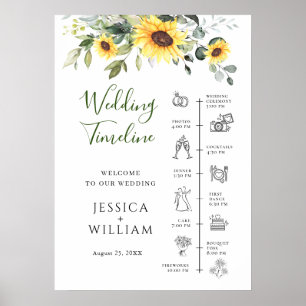 Sunflowers Eucalyptus Wedding Day Timeline Poster